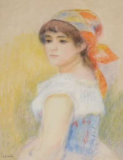 Jeune Fille Coiffee Dun Fichu Orange