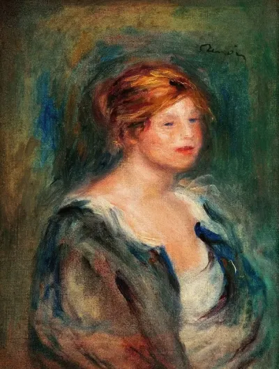 Jeune Fille En Bleu Tete De Femme Blonde