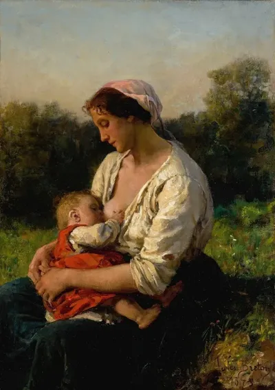 Jeune Mere Allaitant Son Enfant