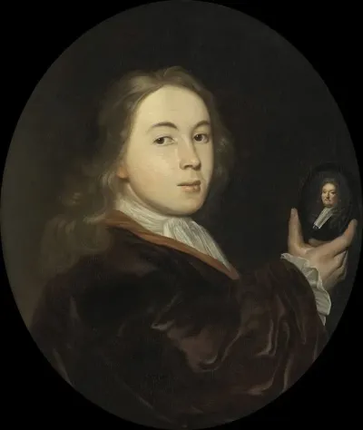 Johannes Bakhuysen 1683 1731 With A Miniature Portrait Of His Father Ludolf