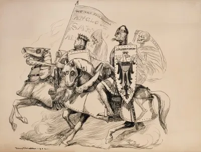 John Bull Great Britain And Uncle Sam Ride Into Battle In Medieval Armor