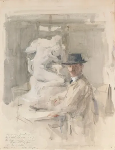 John Hughes 1865 1941 Sculptor Against His Sculpture Of Orpheus And Euridice