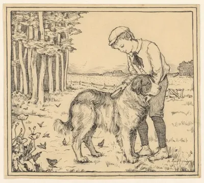 Jongen Borstelt Een Hond