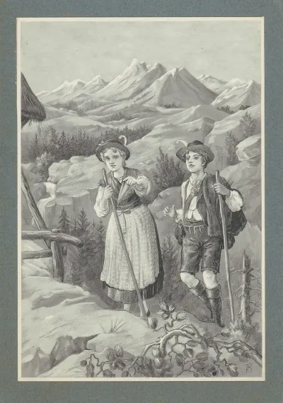 Jongen En Meisje Wandelen In Een Berglandschap