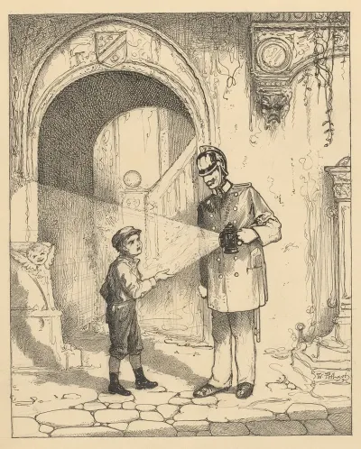 Jongen En Politieman Op Een Straat