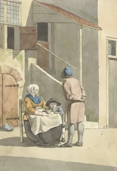 Jongen En Vrouw Met Kind Voor Een Huis