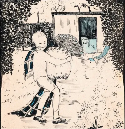 Jongen Met Kussens En Deken In Een Tuin