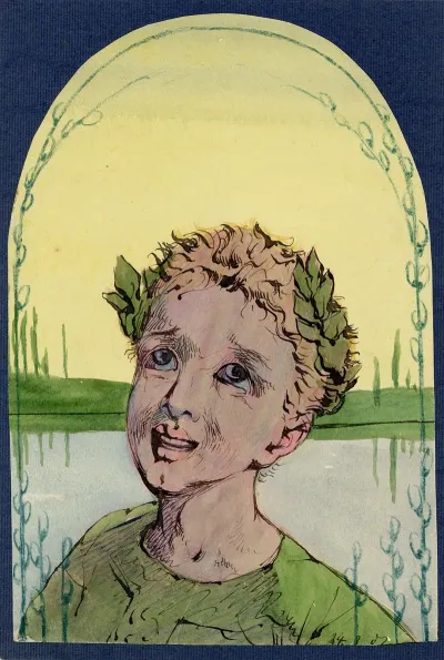 Jongen Met Plantenkrans Op Het Hoofd