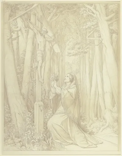 Josephine Brentano Im Wald Ein Kruzifix Verehrend