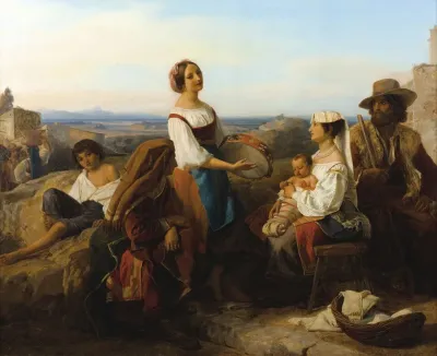 Joueuse De Tambourin Dans La Campagne Romaine