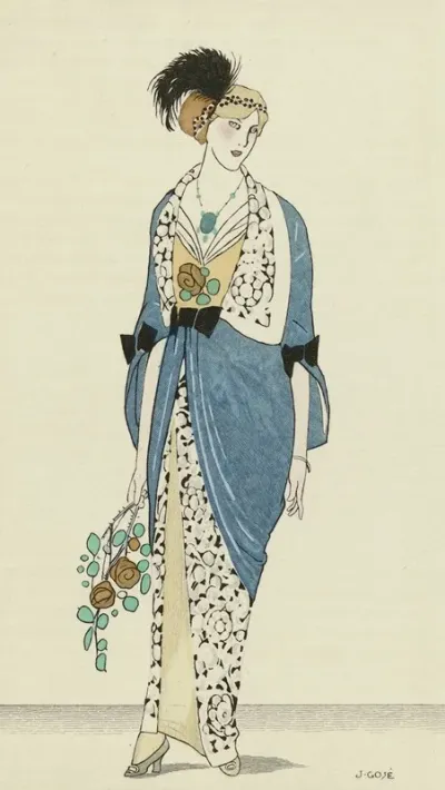 Journal Des Dames Et Des Modes 1912 Costumes Parisiens No 17 Manteau Du Soir En Satin Bleu