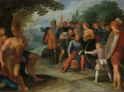 Julius Civilis Having His Hair Cut After The Fall Of Vetera While His Son Kills Some Of The Captives