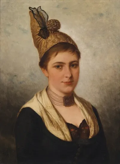 Junge Frau In Tracht Mit Goldhaube