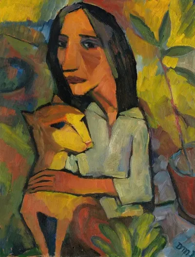 Junge Frau Mit Katze