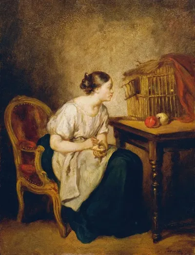 Junge Frau Mit Vogelkafig
