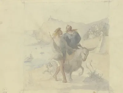 Junger Konig Die Auf Einem Esel Reitende Konigin Durch Eine Landschaft Fuhrend