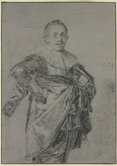 Junger Stehender Mann Mit Mantel Und Glatter Halskrause Kniestuck