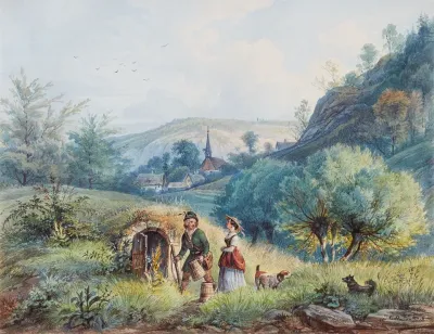 Junges Bauernpaar Am Weinkeller