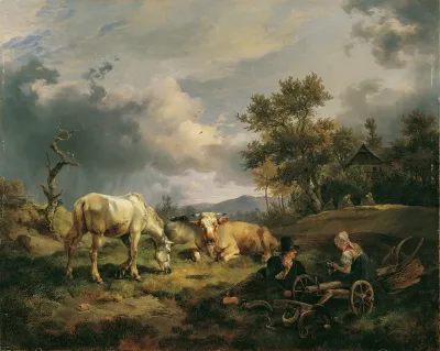 Junges Bauernpaar Auf Dem Feld Rastend