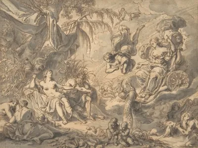 Juno On Her Chariot Visiting A Young Woman And A Rivergod