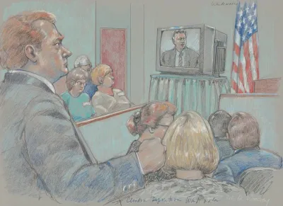 Jury And Others Watching Videotaped Deposition Of Bill Clinton During Fraud And Conspiracy Trial Of James Mcdougal Which Was Part Of The Whitewater Inquiry