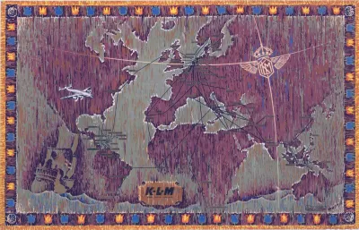 K L M Royal Dutch Airlines Planisphere Reseau Aerien Klm