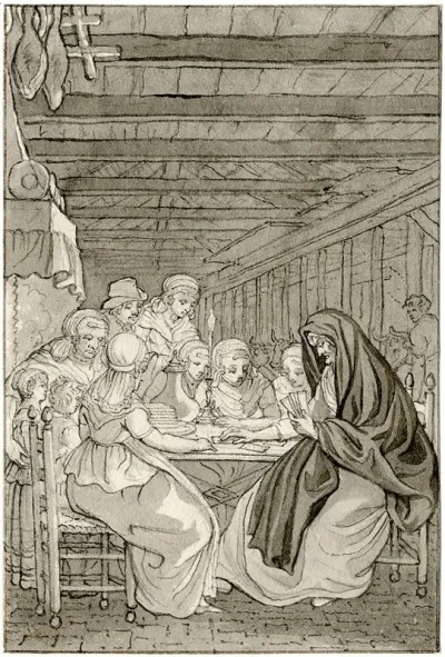 Kaartlegster Bij Een Boerenfamilie Kijkt Eens