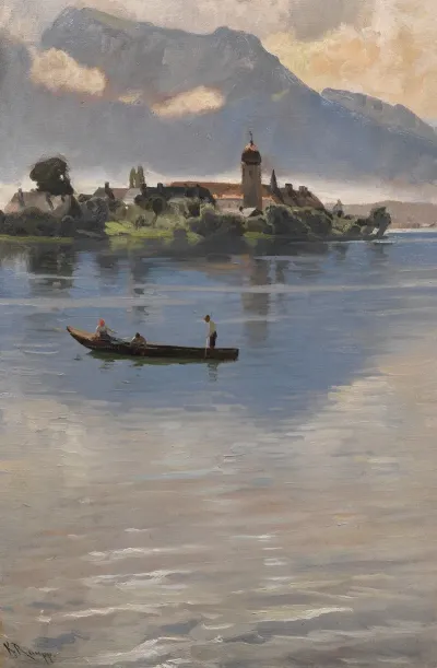 Kahnfahrt Auf Dem Chiemsee Vor Der Fraueninsel
