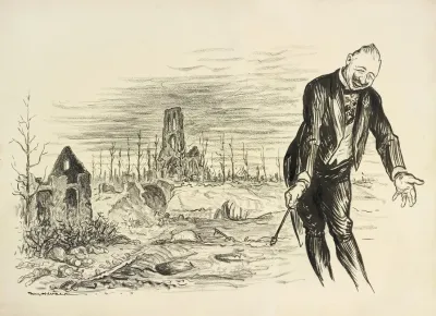 Kaiser Wilhelm Ii Bows Smiling Before The Ruins Of A City