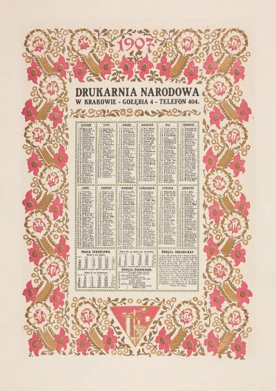 Kalendarz Na Rok 1907 Drukarnia Narodowa W Krakowie Kalendarze