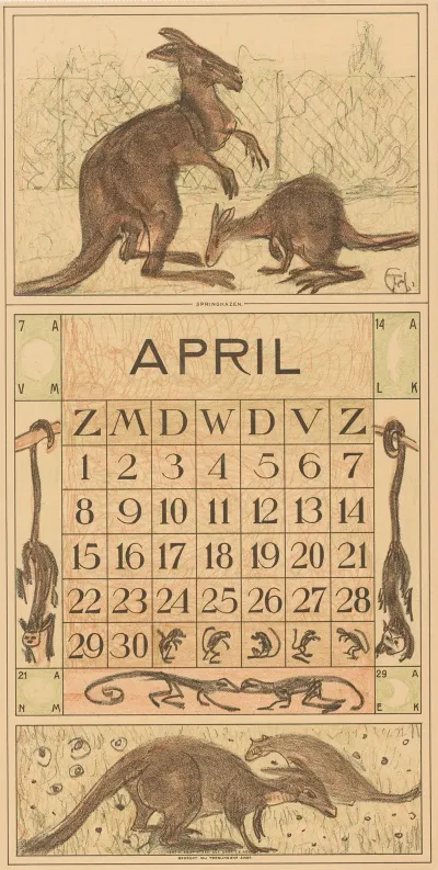 Kalender April Met Kangaroos