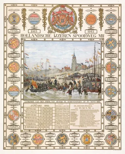 Kalender Bij Eeuwfeest Aankomst Van De Prins Van Oranje Te Scheveningen 1813 1913