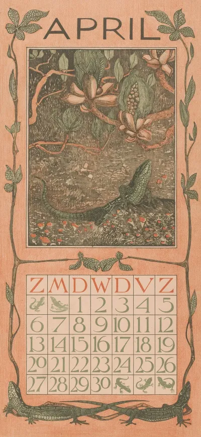 Kalenderblad April Met Een Hagedis