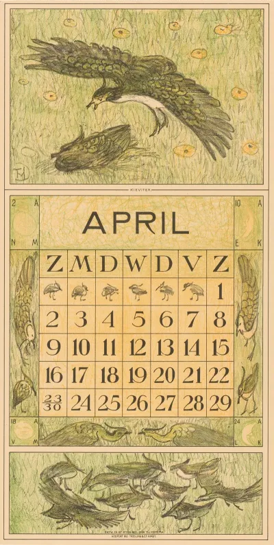 Kalenderblad April Met Twee Kieviten