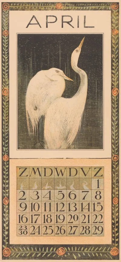 Kalenderblad April Met Zilverreigers