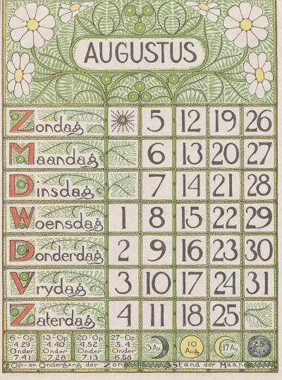 Kalenderblad Augustus 1900