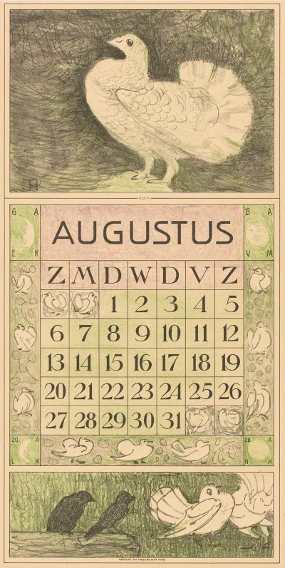 Kalenderblad Augustus Met Witte Duif