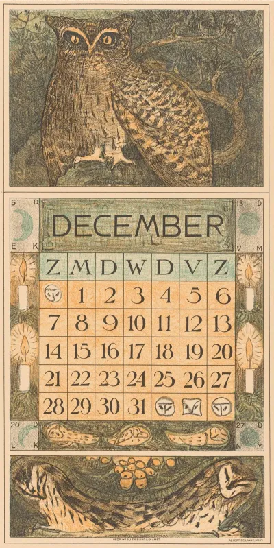 Kalenderblad December Met Een Oehoe