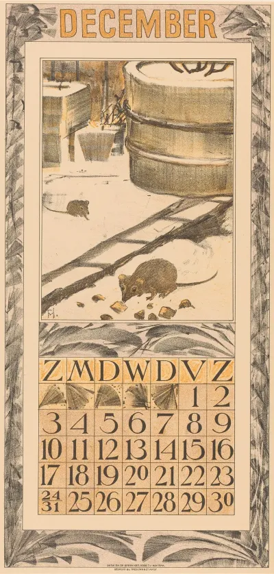 Kalenderblad December Met Muizen In De Sneeuw