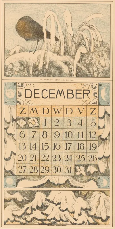 Kalenderblad December Met Slapend Roodborstje