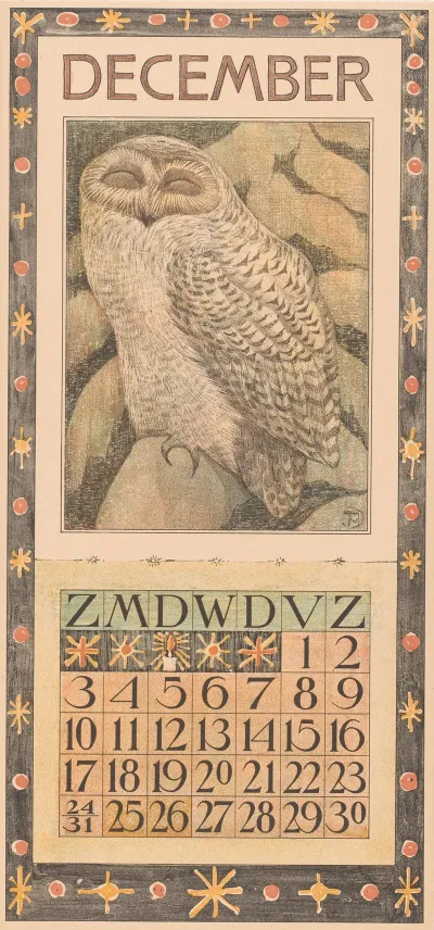 Kalenderblad December Met Sneeuwuil