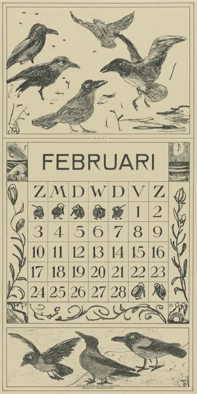Kalenderblad Februari Met Kraaien
