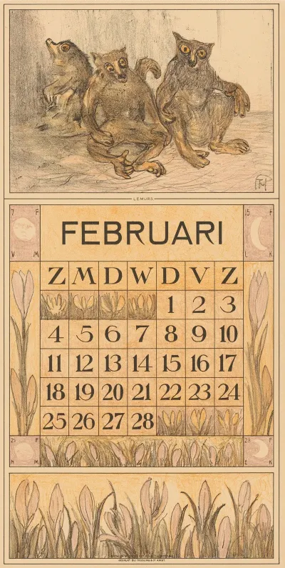 Kalenderblad Februari Met Lemuren
