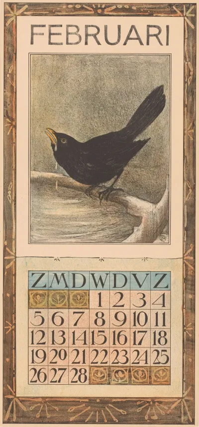 Kalenderblad Februari Met Merel