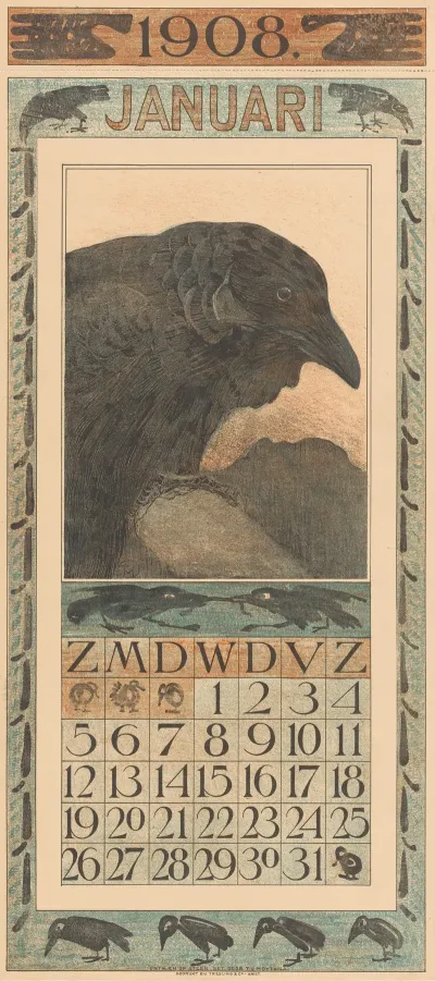 Kalenderblad Januari Met Kraai