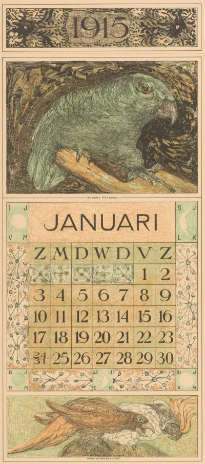 Kalenderblad Januari Met Papegaai