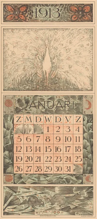 Kalenderblad Januari Met Pronkende Pauw
