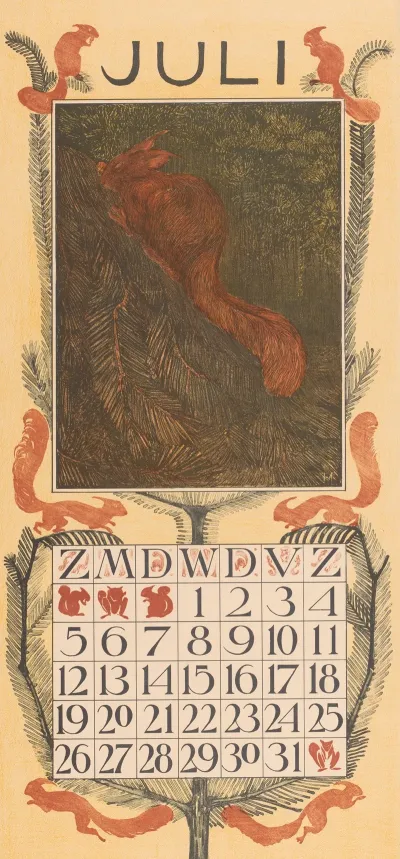Kalenderblad Juli Met Een Eekhoorn