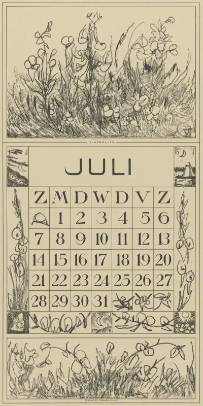 Kalenderblad Juli Met Vlasbekjes