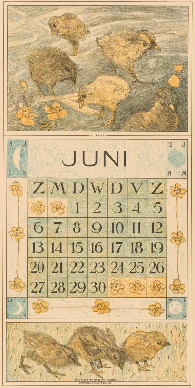 Kalenderblad Juni Met Kuikens